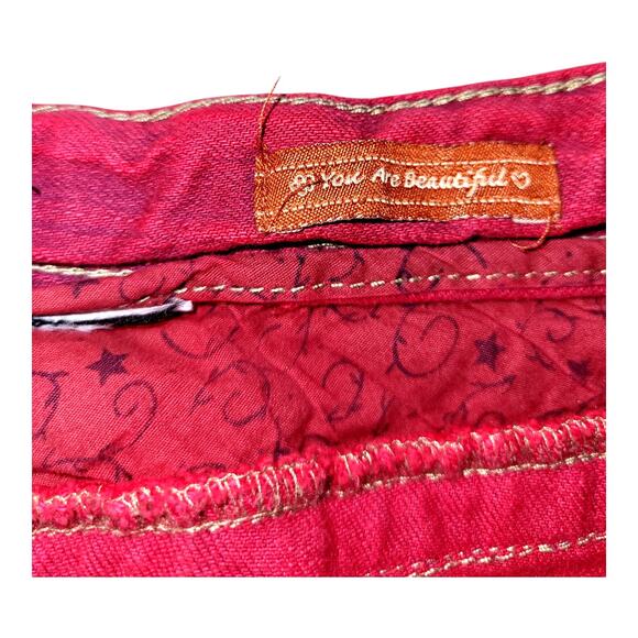 Vintage MUDD Women's Split Seam Frayed Denim Maxi Jean Skirt Long Red XL - Picture 6 of 6